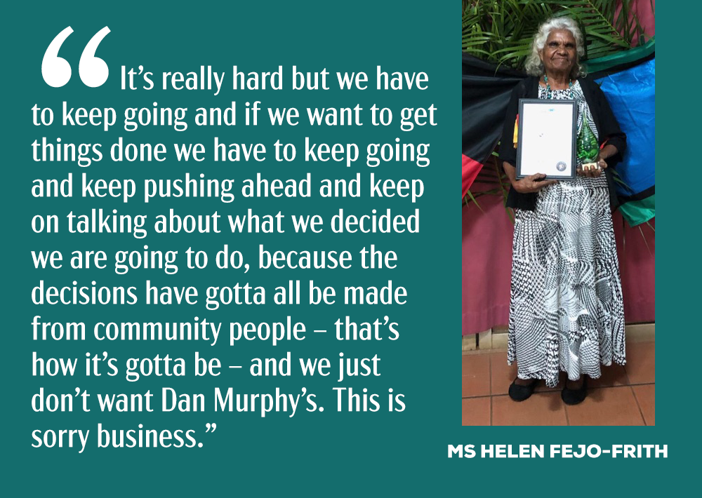 Bagot Community spokesperson, Ms Helen Fejo-Frith has lived at Bagot for 21 years. She represents her community in opposing the development.